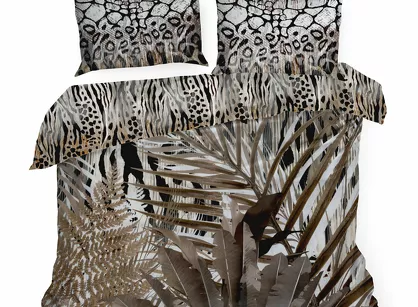 Pościel z makosatyny 160x200 EVA 14 Eva Minge brązowa dwustronna z designerskim wzorem z kolekcji Premium