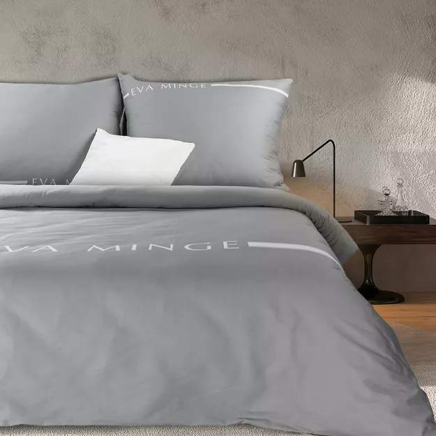 Pościel z makosatyny 160x200 SILK 6 Eva Minge popielata z napisami