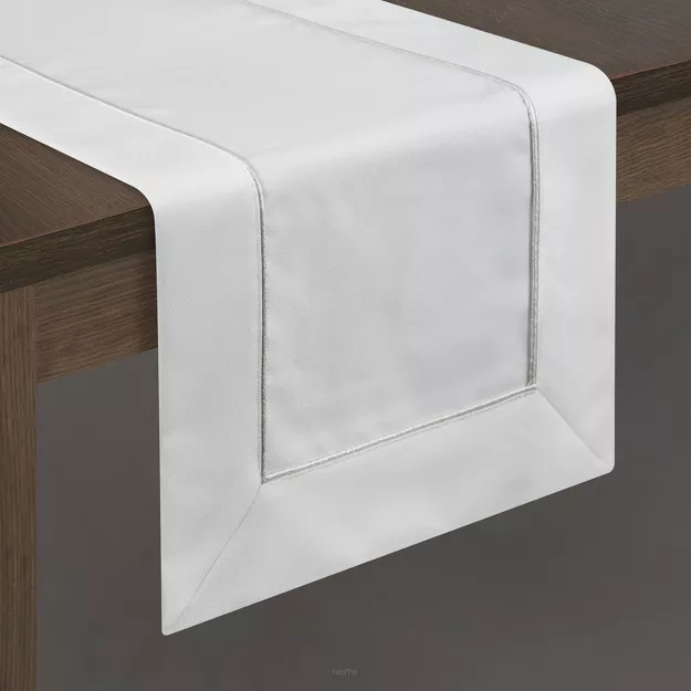 Bieżnik elegancki 40x180 MADELE biały zdobiony srebrną lamówką