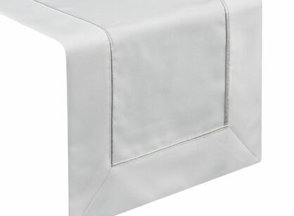 Bieżnik elegancki 40x180 MADELE biały zdobiony srebrną lamówką