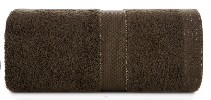Ręcznik bawełniany 70x140 BARI ciemny brąz z bordiurą z metaliczną nicią