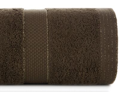 Ręcznik bawełniany 70x140 BARI ciemny brąz z bordiurą z metaliczną nicią