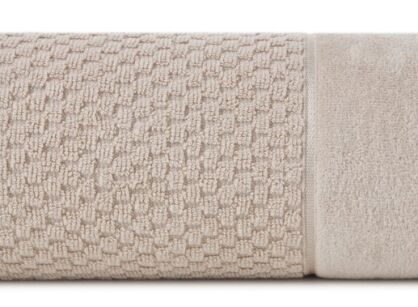 Ręcznik bawełniany 70x140 FRIDA beżowy z fakturą kosteczki i szeroką welurową bordiurą