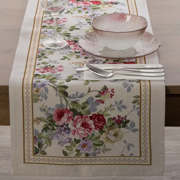 Bieżnik gobelinowy 40x100 4088 naturalny różowy wzór kwiatu wiśni