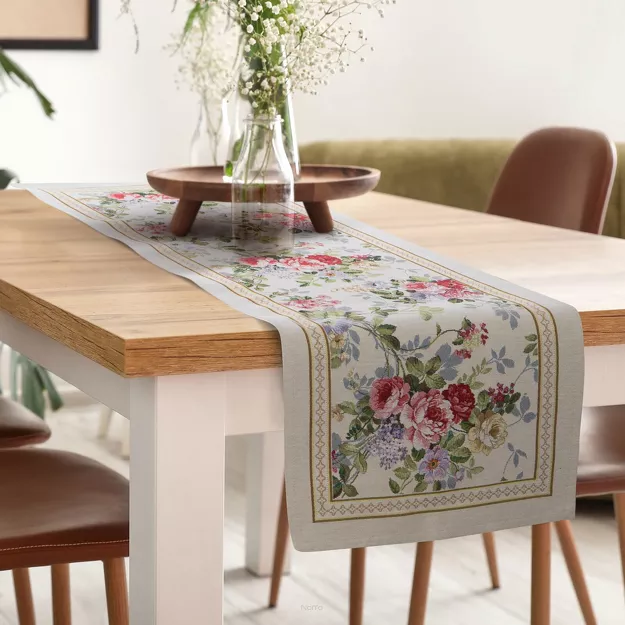 Bieżnik gobelinowy 40x100 4088 naturalny różowy wzór kwiatu wiśni