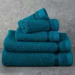 Ręcznik bawełniany 100x150 ABBIE turkusowy z żakardową błyszczącą bordiurą w pasy z delikatną krateczką - 2