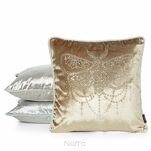 Poszewka welwetowa 45x45 ROYAL 8 miodowa zdobiona motylem w kryształki i obszyta srebrnym sznurkiem - 3