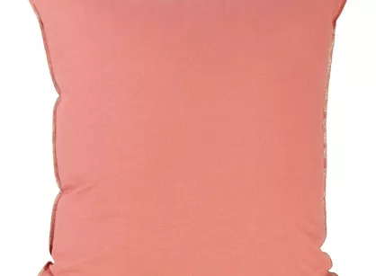 Poszewka jednokolorowa 45x45 LEN 4F jasny róż z dodatkiem lnu obszyta złotą nicią