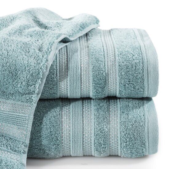 Ręcznik bawełniany 50x90 JUDY miętowy z delikatną bordiurą z błyszczącą srebrną nicią