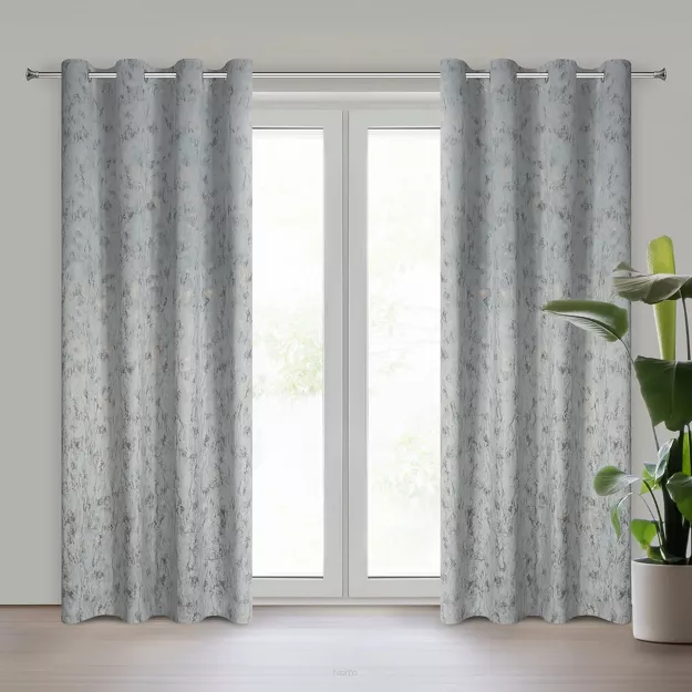 Zasłona na przelotkach 140x250 KORNELIA welwetowa srebrna złocisty marmurkowy nadruk