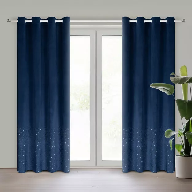 Zasłona na przelotkach 140x250 ARIADNA welwetowa granatowa zdobiona diamencikami