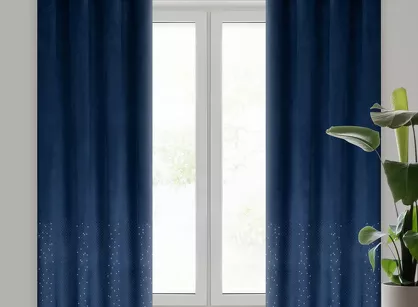 Zasłona na przelotkach 140x250 ARIADNA welwetowa granatowa zdobiona diamencikami