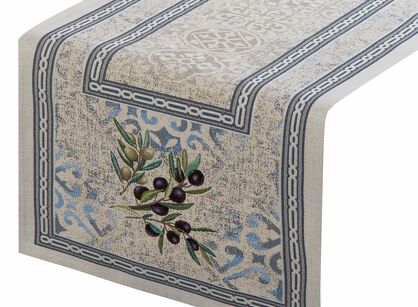 Bieżnik gobelinowy 40x100 4094 naturalny niebieski gałązka oliwna