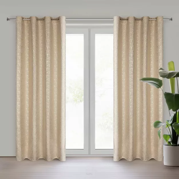 Zasłona na przelotkach 140x250 SEMI cappuccino szampański geometryczny wzór