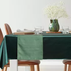 Obrus 140x300 GLAMO zielony z bieżnikiem 33x300 połyskującym złotą nicią