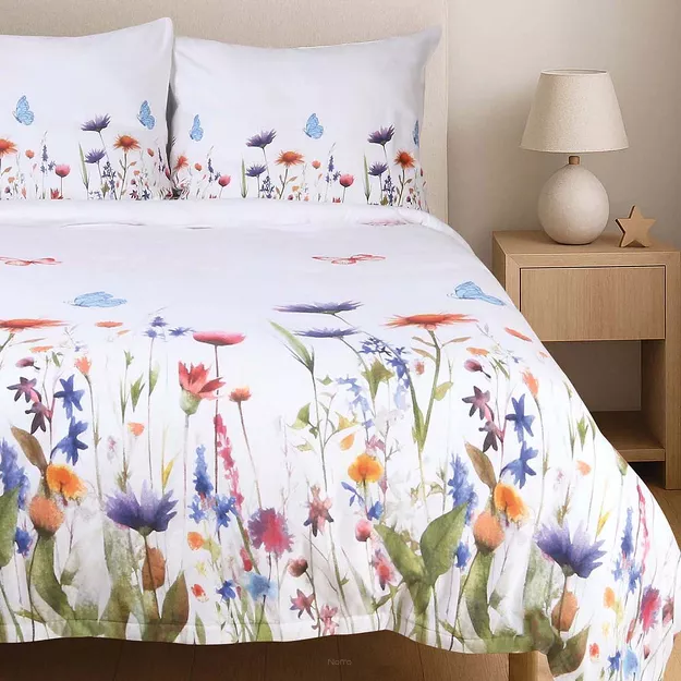 Pościel flanelowa 160x200 31512/1 biała w kolorowe kwiaty