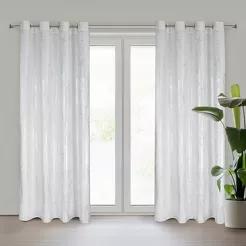 Zasłona gotowa na przelotkach 140x250 RENIA welwetowa biała ze srebrnym przecieranym wzorem