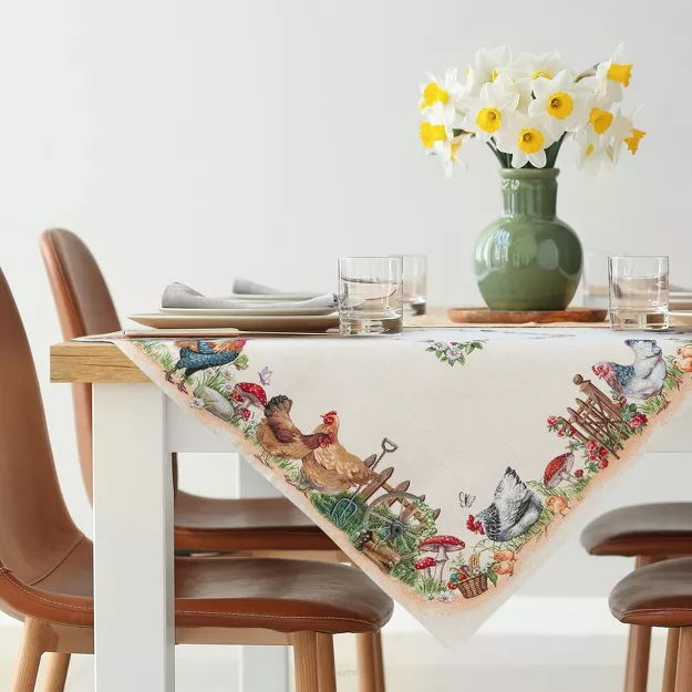 Nakładka wielkanocna 100x100 1287 gobelinowa naturalna czerwona kurki