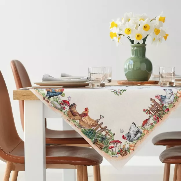 Nakładka wielkanocna 100x100 1287 gobelinowa naturalna czerwona kurki