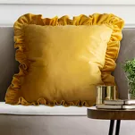 Poszewka welwetowa 45x45 jednokolorowa BRENDA 1 musztardowa z falbanami - 2