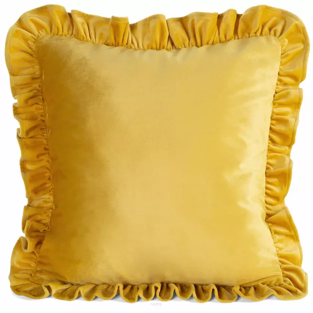 Poszewka welwetowa 45x45 jednokolorowa BRENDA 1 musztardowa z falbanami