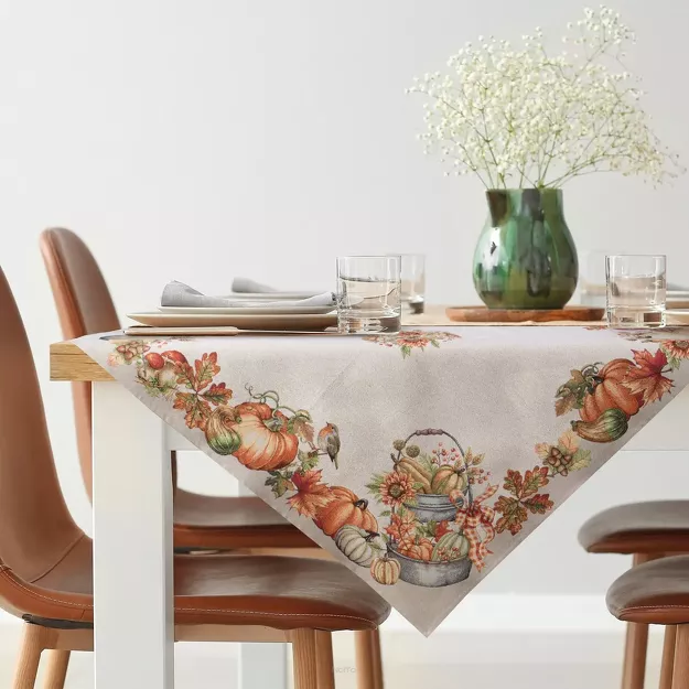 Nakładka gobelinowa 100x100 1223 naturalna z nadrukiem pomarańczowych dyni