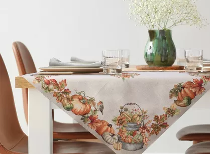 Nakładka gobelinowa 100x100 1223 naturalna z nadrukiem pomarańczowych dyni