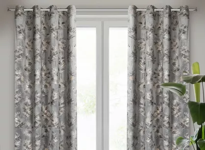 Zasłona na przelotkach 140x250 GLORIA 2 welwetowa stalowa z szampańskim nadrukiem liści