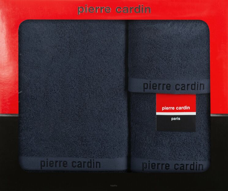 Komplet Ręczników EVI Pierre Cardin granatowe zdobione bordiurą w kolorze ręcznika z logo marki z kolekcji Premium 430 g/m2