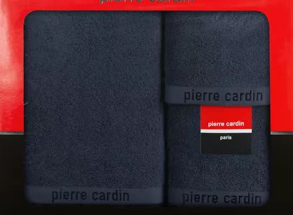 Komplet ręczników EVI Pierre Cardin granatowe zdobione bordiurą w kolorze ręcznika z logo marki z kolekcji Premium