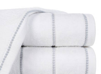 Ręcznik bawełniany 50x90 MARI biały z welurową bordiurą w pasy