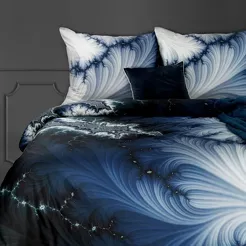 Pościel z makosatyny 220x200 PREMIUM 16 granatowa z nadrukiem panelowym efekt 3D