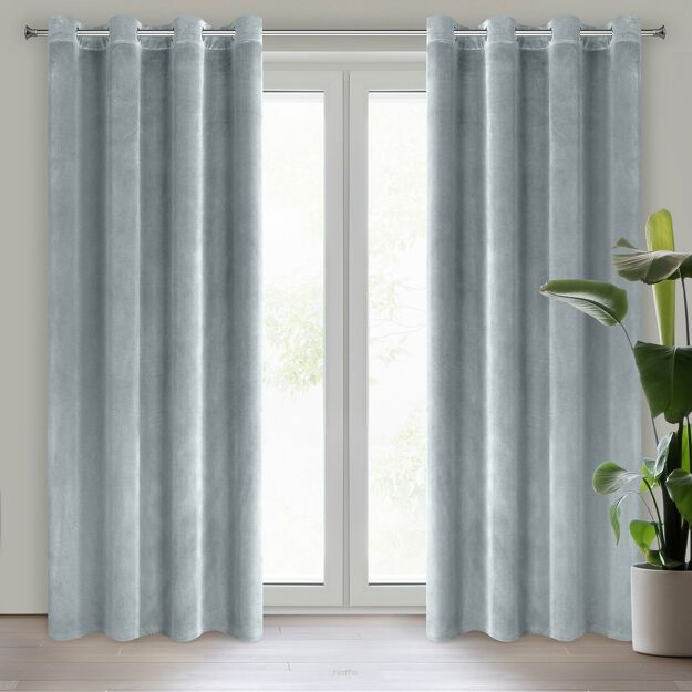 Zasłona na przelotkach 140x250 SAMANTA welwetowa srebrna o subtelnym połysku