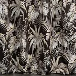 Zasłona na taśmie 140x270 RODOS welwetowa czarna ze srebrnym nadrukiem beżowych egzotycznych liści Design 91 - 9