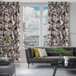 Zasłona na taśmie 140x270 RODOS welwetowa czarna ze srebrnym nadrukiem beżowych egzotycznych liści Design 91 - 13
