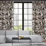 Zasłona na taśmie 140x270 RODOS welwetowa czarna ze srebrnym nadrukiem beżowych egzotycznych liści Design 91 - 14