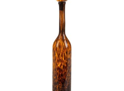 Karafka dekoracyjna szklana fi 12x70 ISLA 1 smukła z barwionego brązowego szkła z marmurkowym pomarańczowym wzorem