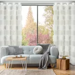 Firana gotowa na przelotkach 140x250 MARGARET kremowa z etaminy z moherową nicią w pasy - 9