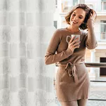 Firana gotowa na przelotkach 140x250 MARGARET kremowa z etaminy z moherową nicią w pasy - 8