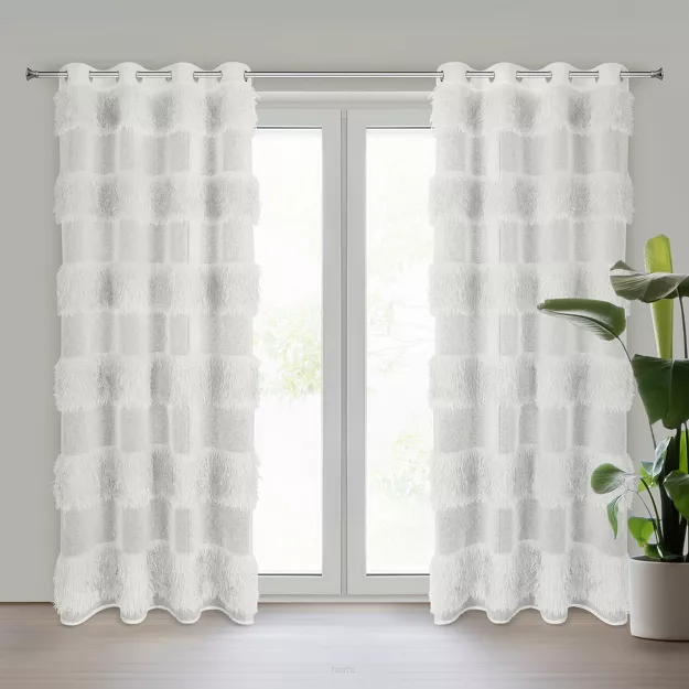 Firana gotowa na przelotkach 140x250 MARGARET kremowa z etaminy z moherową nicią w pasy