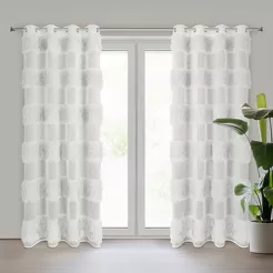 Firana gotowa na przelotkach 140x250 MARGARET kremowa z etaminy z moherową nicią w pasy