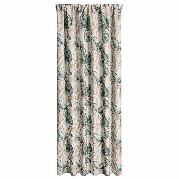 Zasłona na taras 155x200 GARDEN 7 beżowa w tunelu wodoodporna z motywem liści monstery