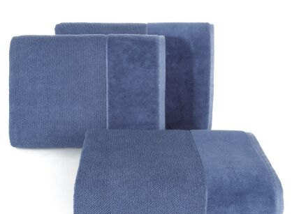 Ręcznik bawełniany 70x140 LUCY niebieski gładki z welurową szeroką bordiurą