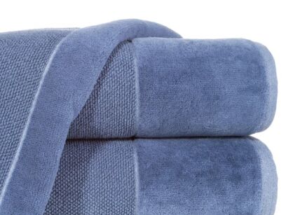 Ręcznik bawełniany 70x140 LUCY niebieski gładki z welurową szeroką bordiurą