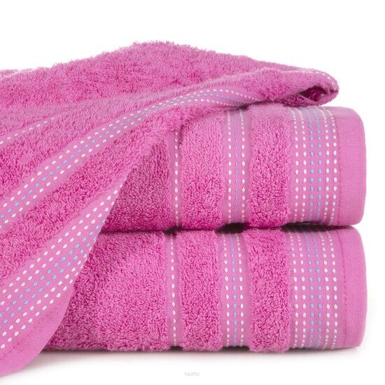 Ręcznik bawełniany 70x140 POLA amarantowy z kolorową bordiurą zakończoną stebnowaniem
