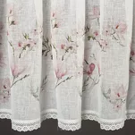 Zazdrostka gotowa w tunelu 150x60 AMELIA biała z etaminy z wzorem różowych kwiatów magnolii i bawełnianą koronką - 6