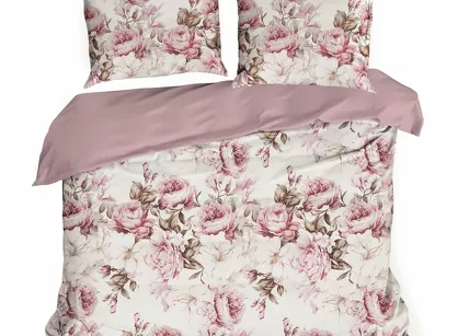 Pościel z mikrowłókna 160x200 PEONY 1 kremowa z nadrukiem różowych piwonii Design 91