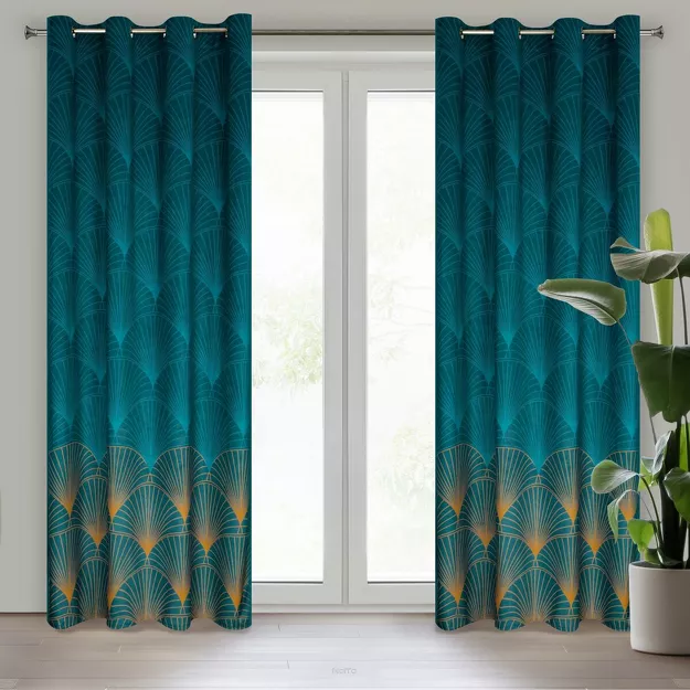 Zasłona gotowa na przelotkach 140x250 LOTOS 1 welwetowa turkusowa złota Limited Collection