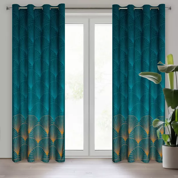 Zasłona na przelotkach 140x250 LOTOS 1 welwetowa turkusowa złota Limited Collection