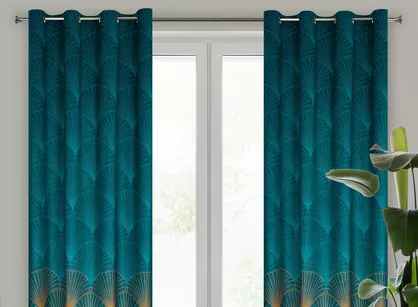 Zasłona gotowa na przelotkach 140x250 LOTOS 1 welwetowa turkusowa złota Limited Collection